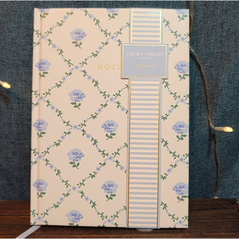 Laura Ashley 6x8 Lined Journal Blue Rose Toile Gold Edge Cottagecore NWT